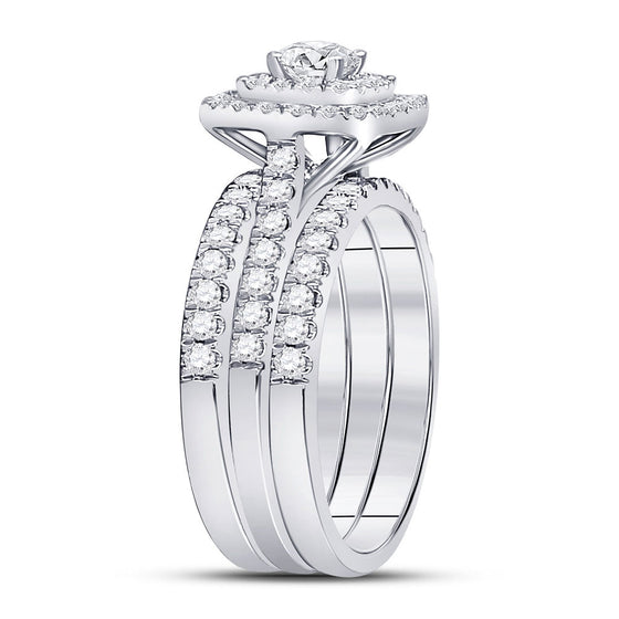 14k White Gold Round Diamond Bridal Wedding Ring Band Set 1-1/2 Cttw