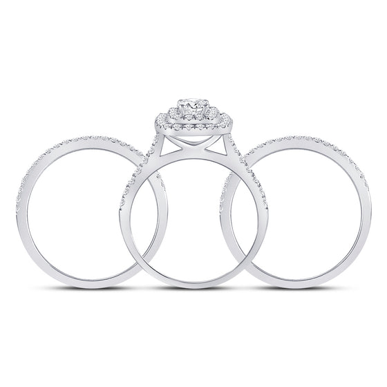 14k White Gold Round Diamond Bridal Wedding Ring Band Set 1-1/2 Cttw