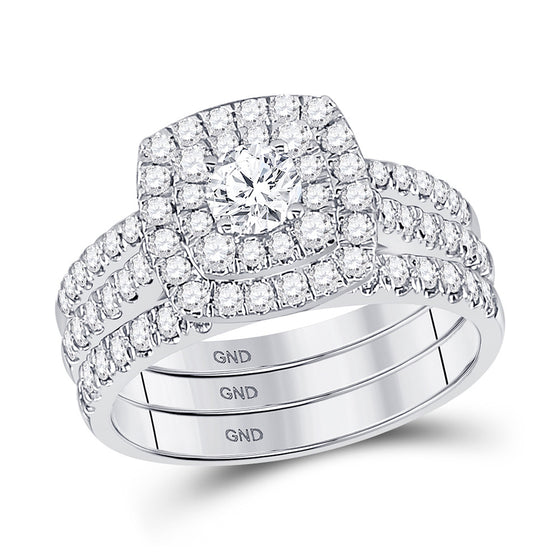 14k White Gold Round Diamond Bridal Wedding Ring Band Set 1-1/2 Cttw
