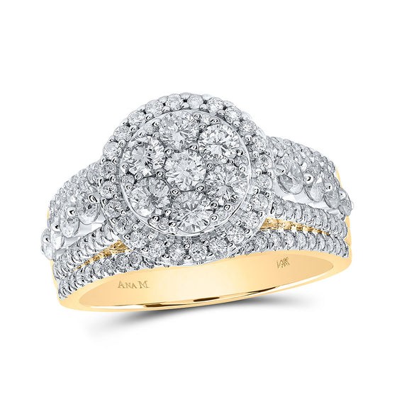14k Yellow Gold Round Diamond Cluster Bridal Wedding Engagement Ring 2 Cttw