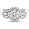 14k White Gold Round Diamond Cluster Bridal Wedding Engagement Ring 2 Cttw