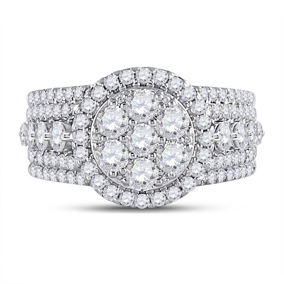 14k White Gold Round Diamond Cluster Bridal Wedding Engagement Ring 2 Cttw