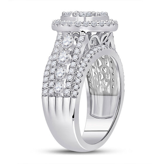 14k White Gold Round Diamond Cluster Bridal Wedding Engagement Ring 2 Cttw