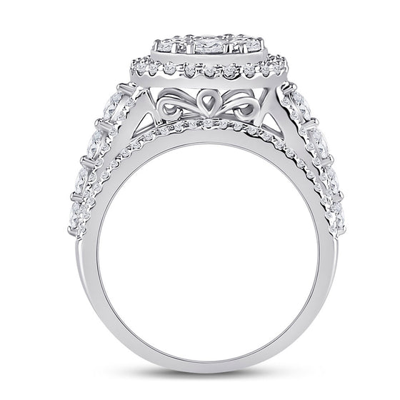 14k White Gold Round Diamond Cluster Bridal Wedding Engagement Ring 2 Cttw