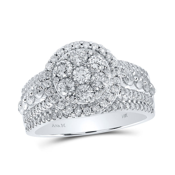 14k White Gold Round Diamond Cluster Bridal Wedding Engagement Ring 2 Cttw