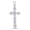 10k White Gold Womens Round Baguette Diamond Cross Pendant 1/2 Cttw