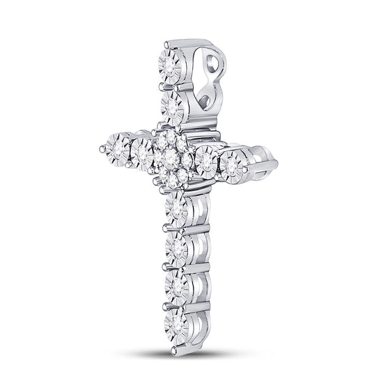 14k White Gold Womens Round Diamond Religious Cross Pendant 1/4 Cttw