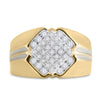 10k Two-tone Gold Mens Round Diamond Diagonal Square Cluster Ring 1/2 Cttw