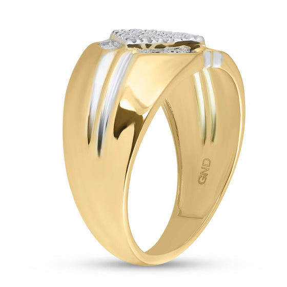 10k Two-tone Gold Mens Round Diamond Diagonal Square Cluster Ring 1/2 Cttw