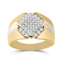  10k Two-tone Gold Mens Round Diamond Diagonal Square Cluster Ring 1/2 Cttw
