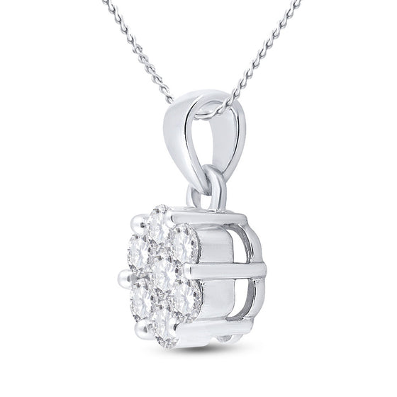 14k White Gold Womens Round Diamond Flower Cluster Pendant 1 Cttw