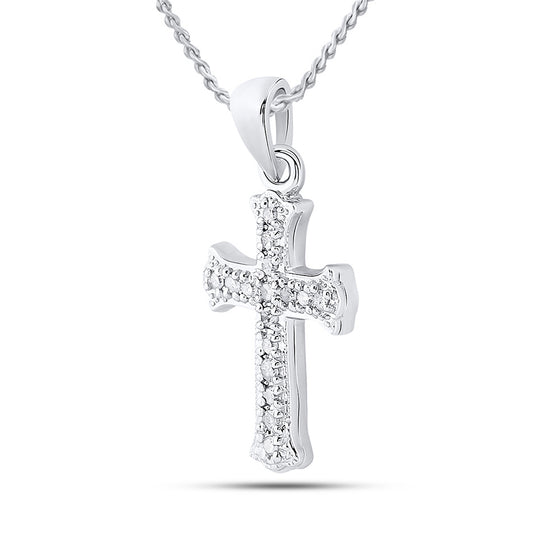 10k White Gold Womens Round Diamond Cross Pendant 1/12 Cttw