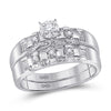10k White Gold His Hers Round Diamond Solitaire Matching Wedding Set 1/6 Cttw