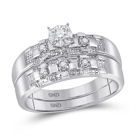 10k White Gold His Hers Round Diamond Solitaire Matching Wedding Set 1/6 Cttw