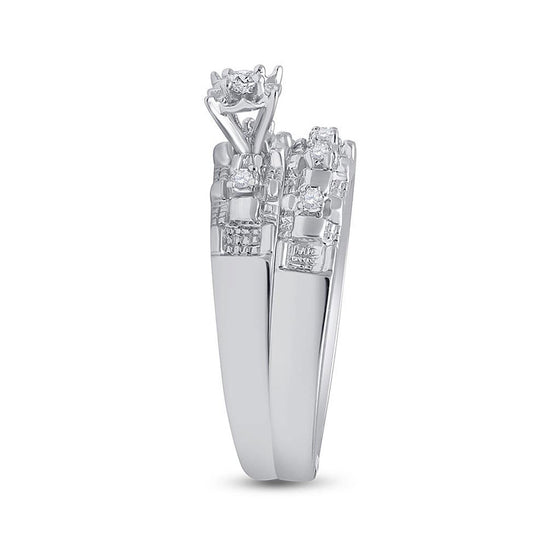 10k White Gold His Hers Round Diamond Solitaire Matching Wedding Set 1/6 Cttw