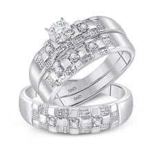  10k White Gold His Hers Round Diamond Solitaire Matching Wedding Set 1/6 Cttw