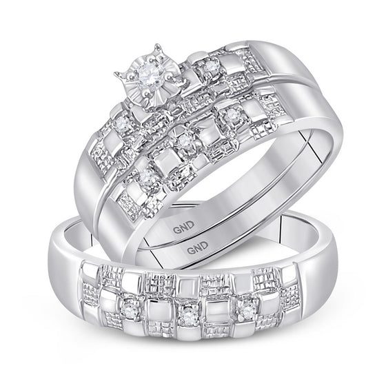 10k White Gold His Hers Round Diamond Solitaire Matching Wedding Set 1/6 Cttw