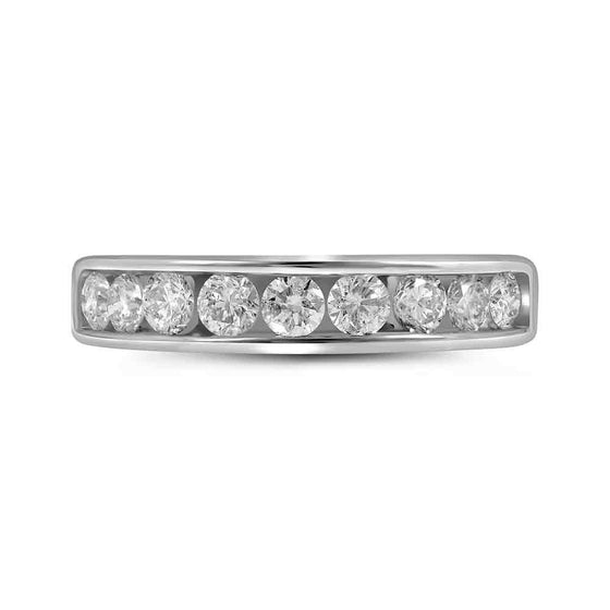 14k White Gold Womens Round Channel-set Diamond Single Row Wedding Band 1 Cttw