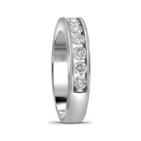 14k White Gold Womens Round Channel-set Diamond Single Row Wedding Band 1 Cttw