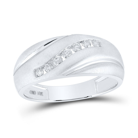 10k White Gold Mens Round Diamond Single Row Band Ring 1/4 Cttw