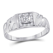  10k White Gold Mens Round Diamond Square Cluster Ring 1/8 Cttw