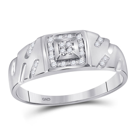 10k White Gold Mens Round Diamond Square Cluster Ring 1/8 Cttw
