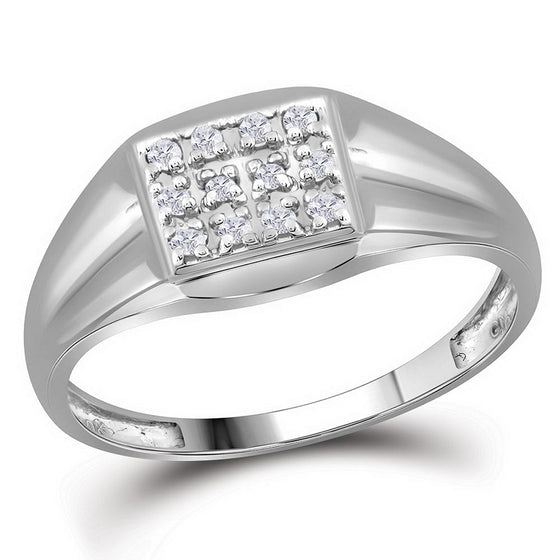 10k White Gold Mens Round Diamond Square Cluster Ring 1/8 Cttw