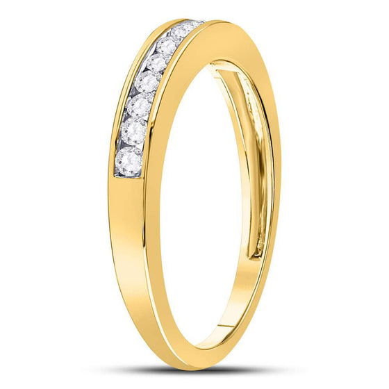 14k Yellow Gold Womens Round Channel-set Diamond Single Row Wedding Band 1/4 Cttw