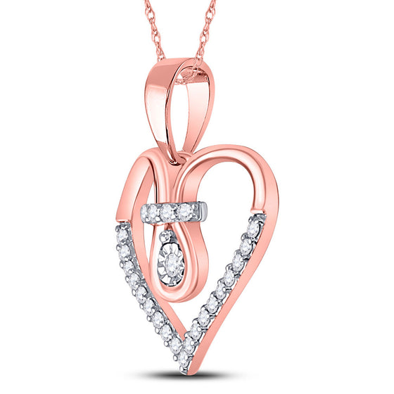 10k Rose Gold Womens Round Diamond Knot Heart Pendant 1/8 Cttw