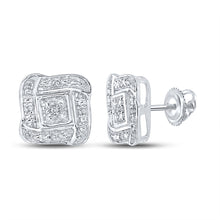  Sterling Silver Womens Round Diamond Square Earrings 1/20 Cttw