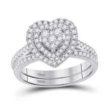  10k White Gold Round Diamond Heart Bridal Wedding Ring Band Set 5/8 Cttw