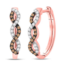  10k Rose Gold Womens Round Brown Diamond Twist Hoop Earrings 1/3 Cttw