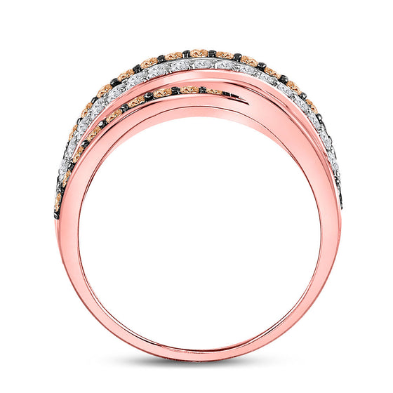 14k Rose Gold Womens Round Brown Diamond Crossover Fashion Ring 1-1/3 Cttw