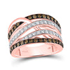 14k Rose Gold Womens Round Brown Diamond Crossover Fashion Ring 1-1/3 Cttw