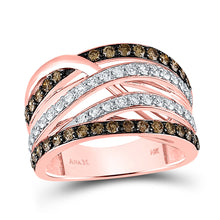  14k Rose Gold Womens Round Brown Diamond Crossover Fashion Ring 1-1/3 Cttw