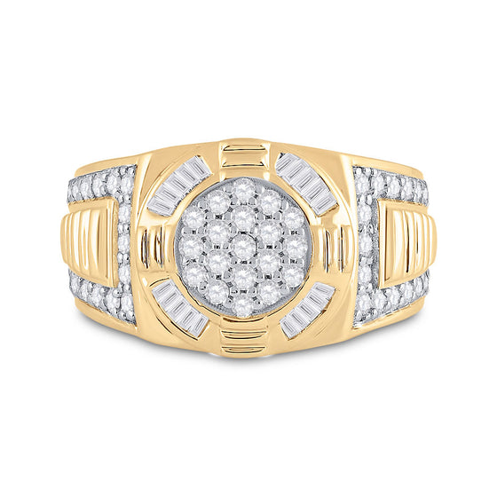 10k Yellow Gold Mens Round Diamond Circle Cluster Ring 1 Cttw