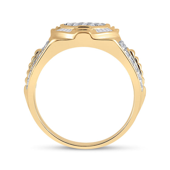 10k Yellow Gold Mens Round Diamond Circle Cluster Ring 1 Cttw