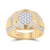 10k Yellow Gold Mens Round Diamond Circle Cluster Ring 1 Cttw