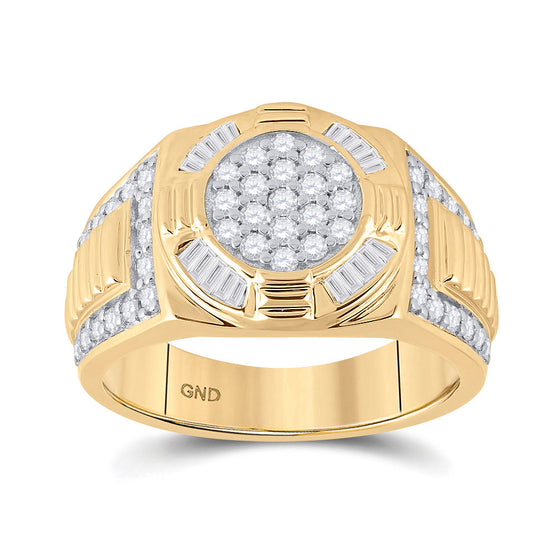 10k Yellow Gold Mens Round Diamond Circle Cluster Ring 1 Cttw
