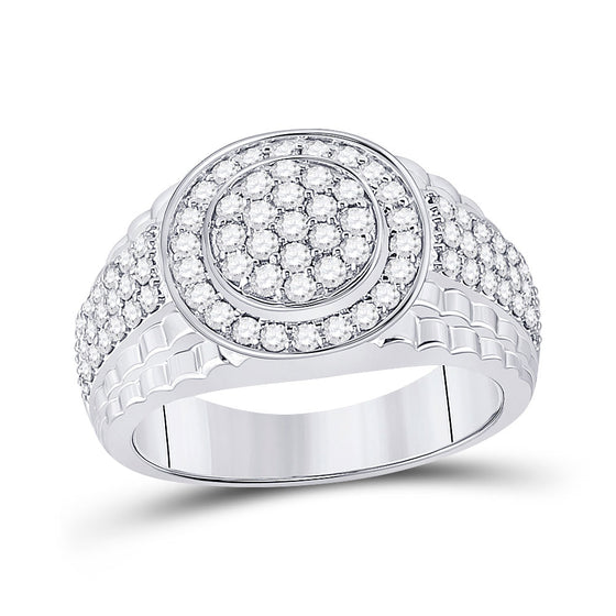 10k White Gold Mens Round Diamond Fashion Cluster Ring 1-3/8 Cttw