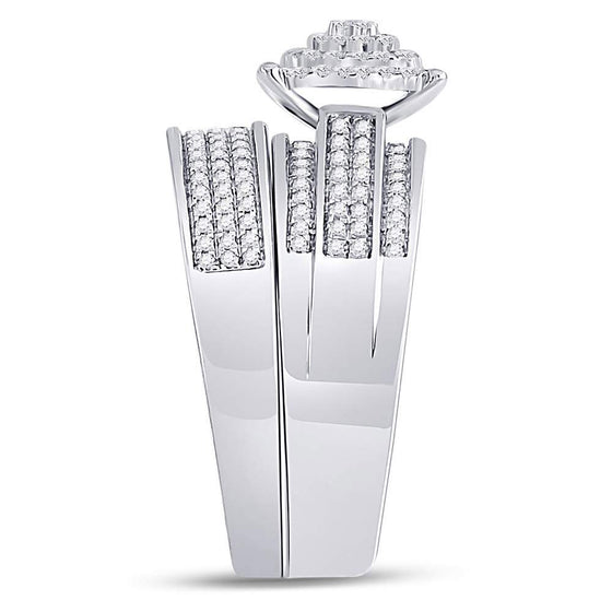 10k White Gold His Hers Round Diamond Cluster Matching Wedding Set 3/4 Cttw