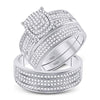 10k White Gold His Hers Round Diamond Cluster Matching Wedding Set 3/4 Cttw