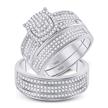  10k White Gold His Hers Round Diamond Cluster Matching Wedding Set 3/4 Cttw