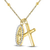 Yellow-tone Sterling Silver Womens Round Diamond Rosary Cross Necklace 1/10 Cttw