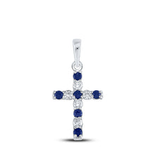  10k White Gold Womens Round Synthetic Blue Sapphire Cross Pendant 1/3 Cttw