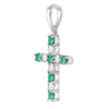 10k White Gold Womens Round Synthetic Emerald Cross Pendant 1/3 Cttw