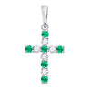 10k White Gold Womens Round Synthetic Emerald Cross Pendant 1/3 Cttw