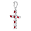10k White Gold Womens Round Synthetic Ruby Faith Cross Pendant 3/8 Cttw