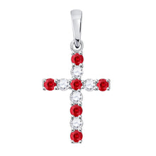  10k White Gold Womens Round Synthetic Ruby Faith Cross Pendant 3/8 Cttw