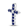 10k White Gold Womens Round Synthetic Blue Sapphire Cross Pendant 7/8 Cttw